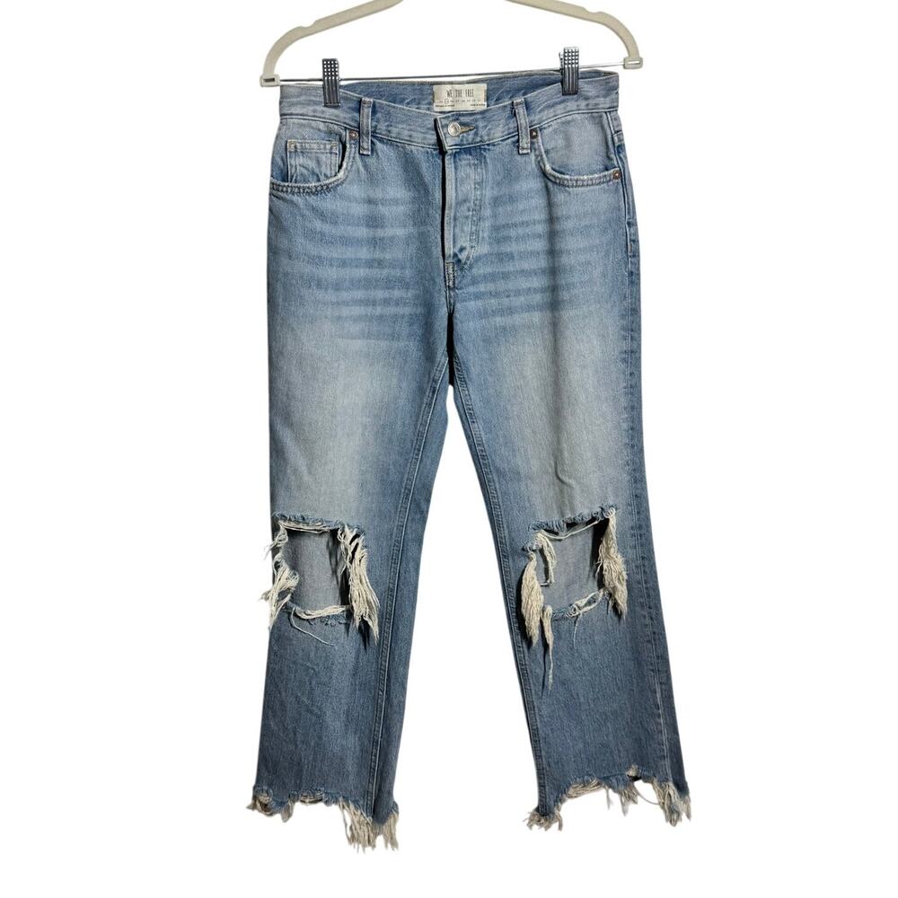 Free People We the Free Maggie Ripped Crop Straight Leg Jeans Women Size 25 Boho
